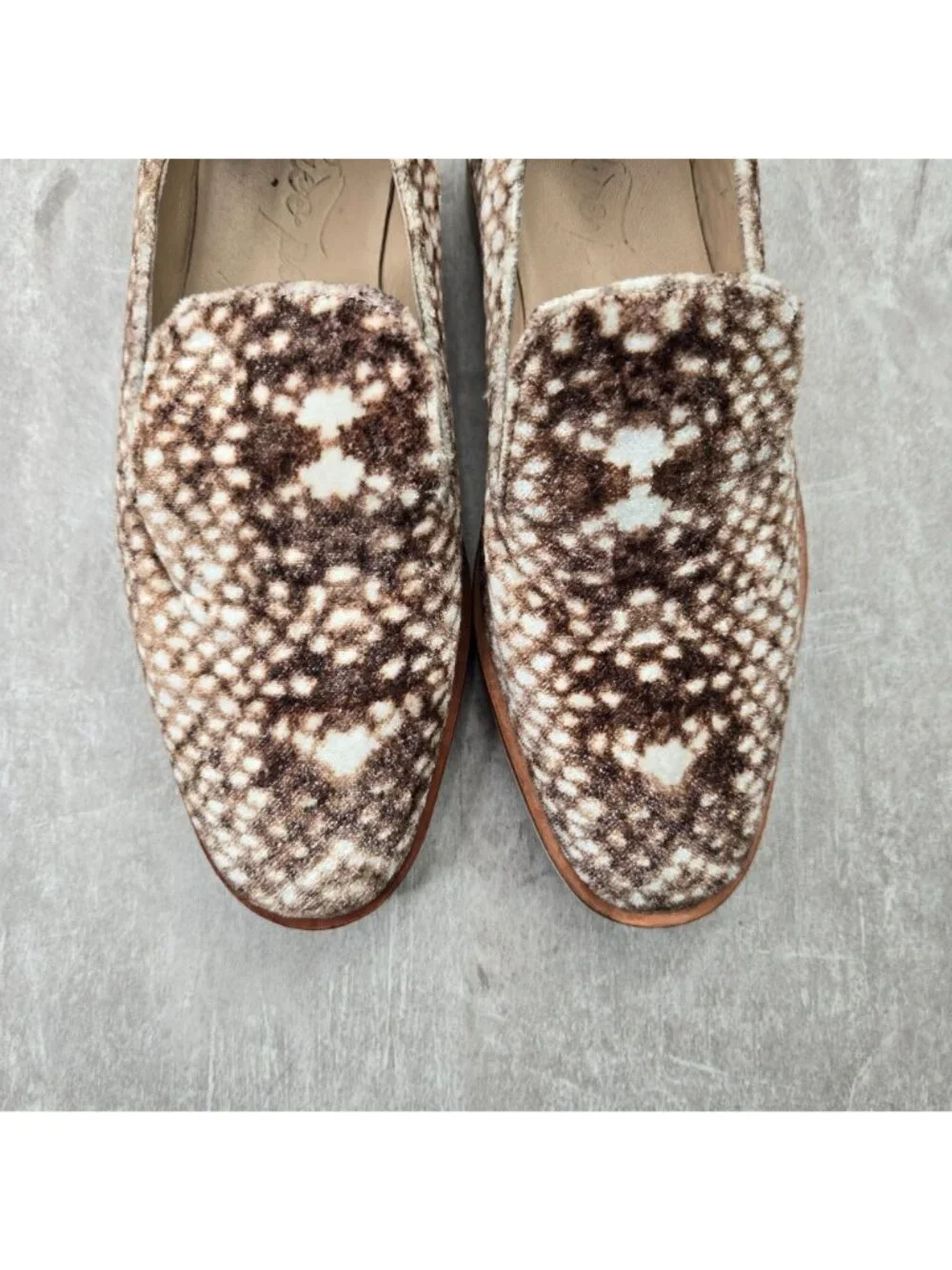 Free People Slip On‎ Shoes Size 6 Brown Velour Animal Print Preppy Loafers